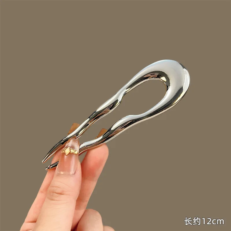 Vintage Metal U-Shaped Hair Fork Fashion Geometric Irregular Alloy Hairpin Clips Headwear Women Girls Simple Hair Sticks Gifts
