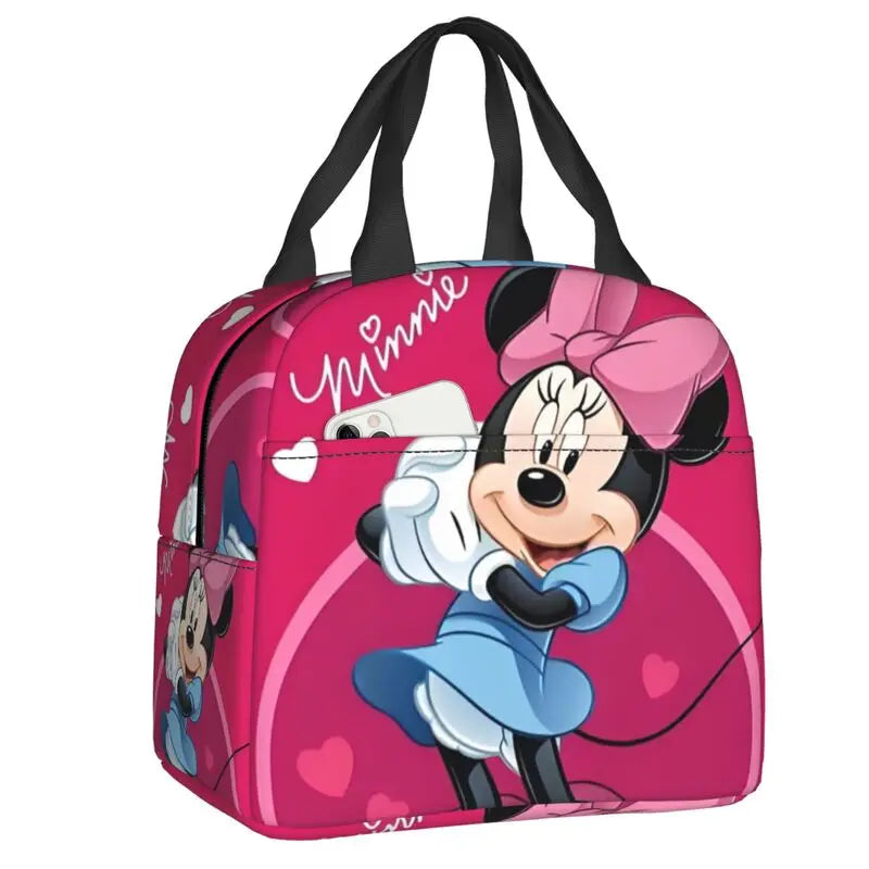 Custom Mickey Pink Minnie Mouse Lunch Bag Women Creative Design Cooler Warm Insulated Lunch Box for Kids School