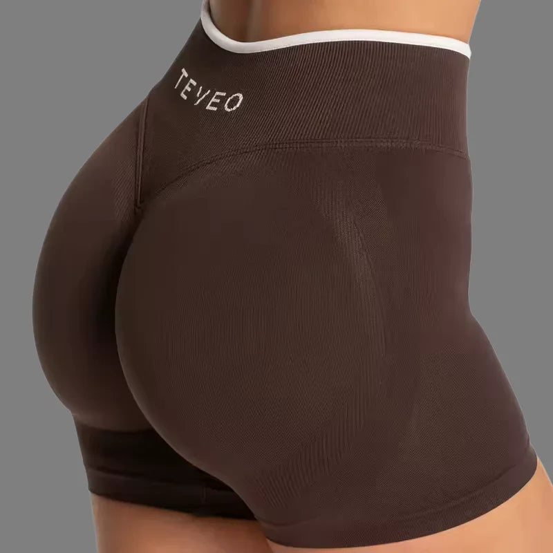 TEVEO Women's Color Block Yoga Shorts - Butt-lifting, Breathable, High-elasticity, Gym Workout & Running Shorts