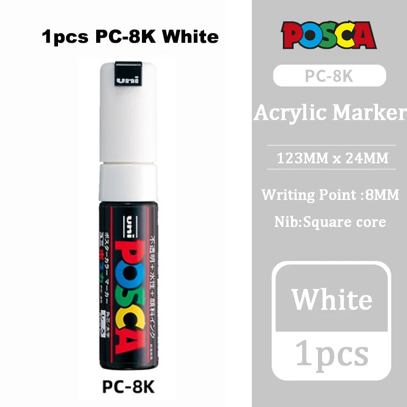 UNI Posca White Waterproof Permanent Acrylic Marker Pens Marcadores Non-fading POP Poster Pen Graffiti Advertisement Paint Pens