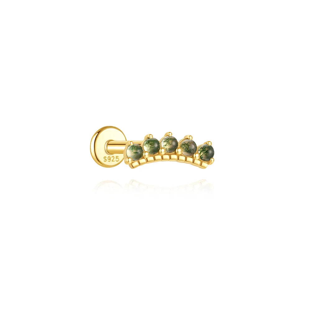 AIDE Water Grass Agate 925 Sterling Silver Flat Head Thread Piercing Earring Green Moss Piercing Ear Bone Earring Jewelry 1pc