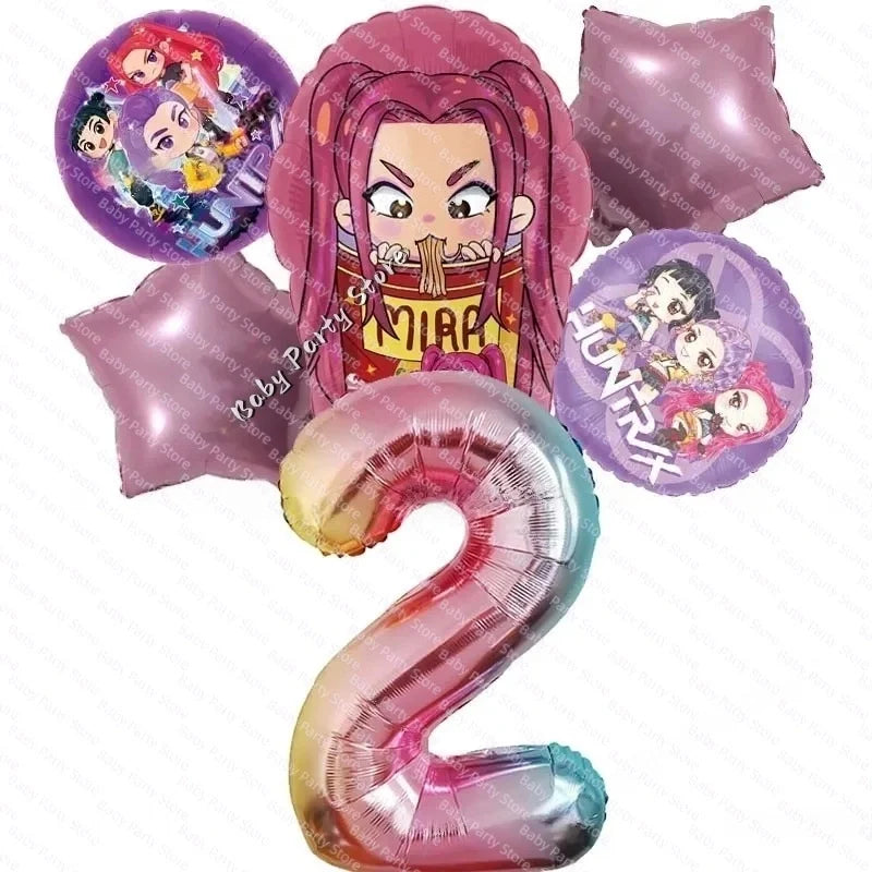 KPop Demon Hunter Theme 18-inch Cartoon Anime Foil Balloon Set for Baby Shower Supplies Kids Birthday Party Decorations Gifts