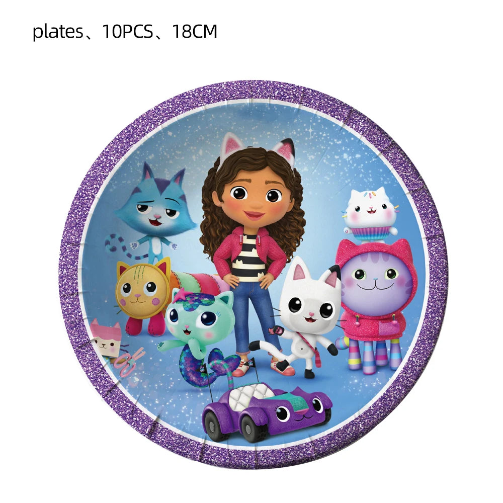 Disney Gabby Dollhouse Birthday Party Decoration Balloon Napkins Children's Disposable Tableware Theme Party Supplies Kids Gifts