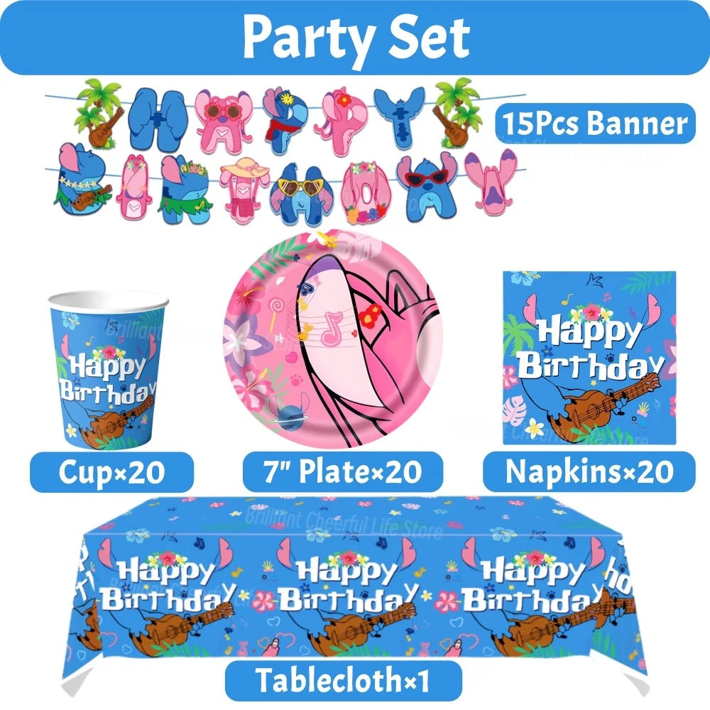 Stitch Birthday Decoration Lilo and Stitch Theme Tablecloth Paper Cup Plate Balloons Baby Shower Supplies Kids Favor
