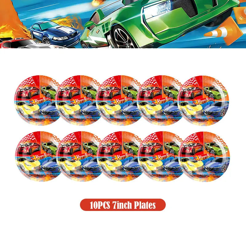 Happy Wheels Birthday Birthday Party Supplies Hot Race Car Theme Tableware Set Cups Plates Balloons Gift Bags for Kids Boys ﻿