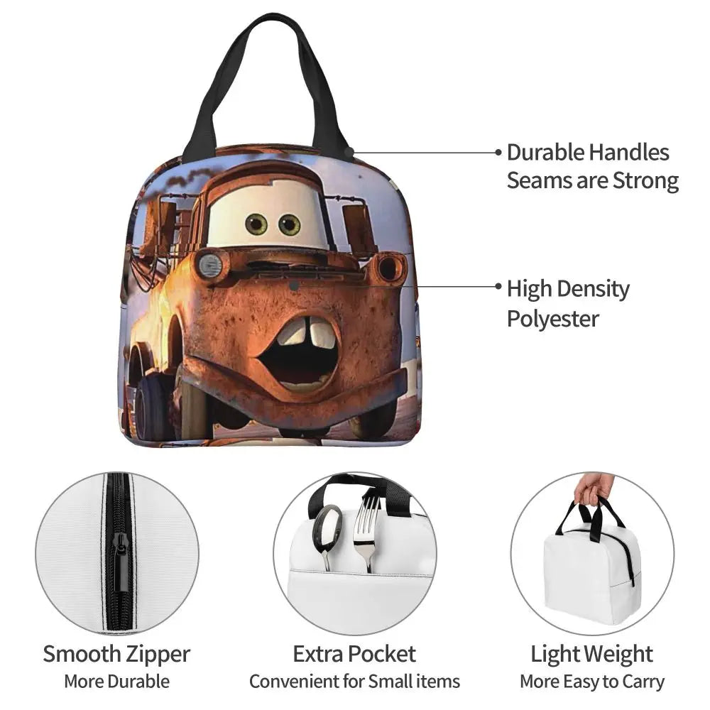 Custom Car 95 Lightning Mcqueen Insulated Lunch Bag for Women Resuable Racing Car Thermal Cooler Bento Box Office Picnic Travel