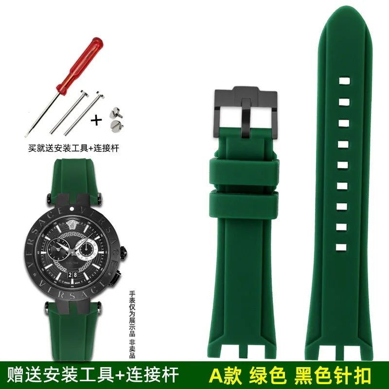 Rubber Watch Band For Versace V-RACE DUAL Series Strap Silicone Watch Accessories 24mm Waterproof Belt Notch Special Concave