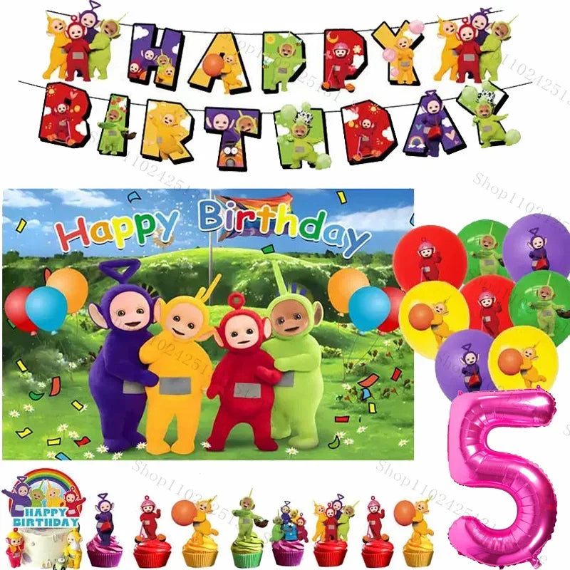 Teletubbies Birthday Party Decoration Tableware Set Paper Plates Balloons Banner Tablecloth For Kids Baby Shower Party Supplies