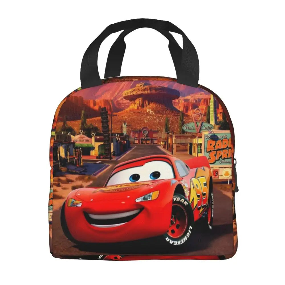 Custom Car 95 Lightning Mcqueen Insulated Lunch Bag for Women Resuable Racing Car Thermal Cooler Bento Box Office Picnic Travel