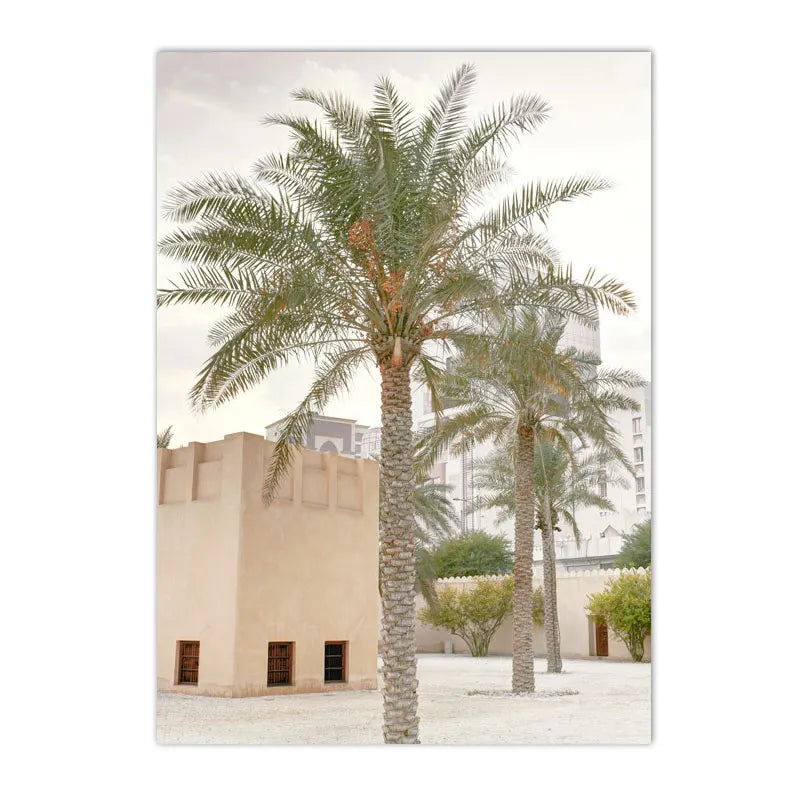 Morocco Architecture Islam Canvas Art Print Beige Flower Palm Tree Painting Ayatul Kursi Muslim Poster Wall Pictures Home Decor