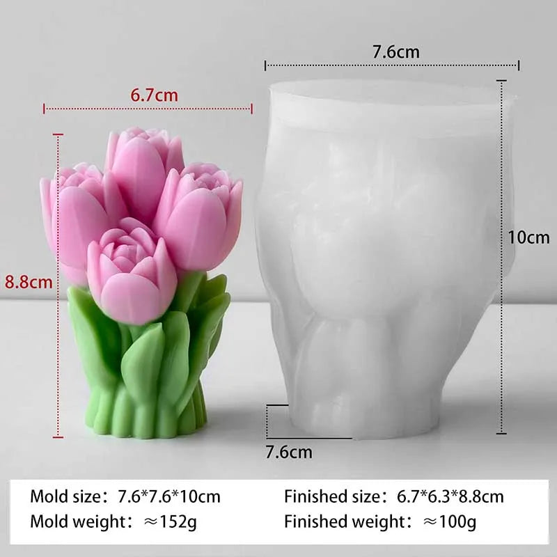 Valentine's Day Gift Tulip Bouquet Silicone Mold DIY Flowers Aroma Candle Molds Handmade Soap Candle Making Supplies