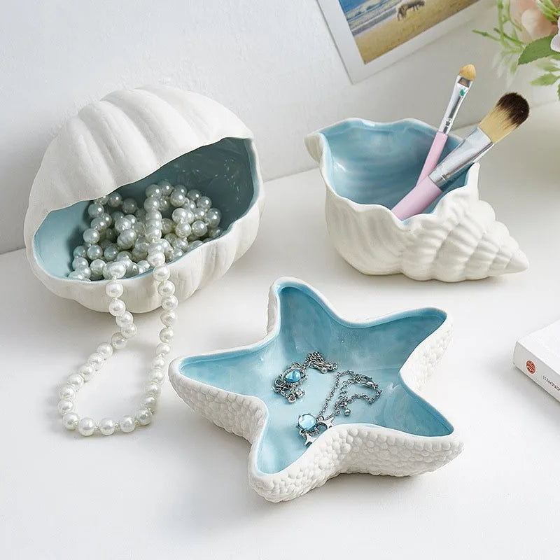 Ceramic Conch Storage Shell Ceramic Tray Craft Decoration Home Decoration Room Decoration Jewelry Key Organizer Gift