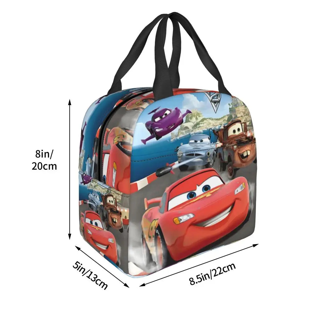 Custom Car 95 Lightning Mcqueen Insulated Lunch Bag for Women Resuable Racing Car Thermal Cooler Bento Box Office Picnic Travel