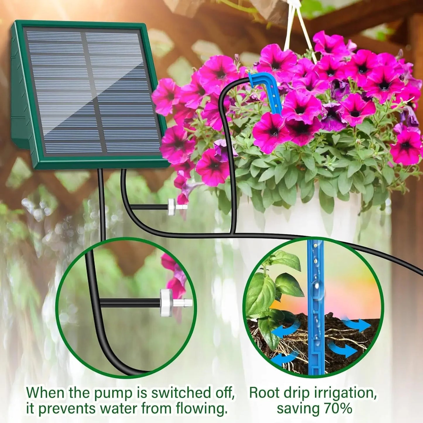 Solar Irrigation System for Garden Balcony Automatic Drip Irrigation DIY Garden Watering System Drip Hose Irrigation Outdoor Use