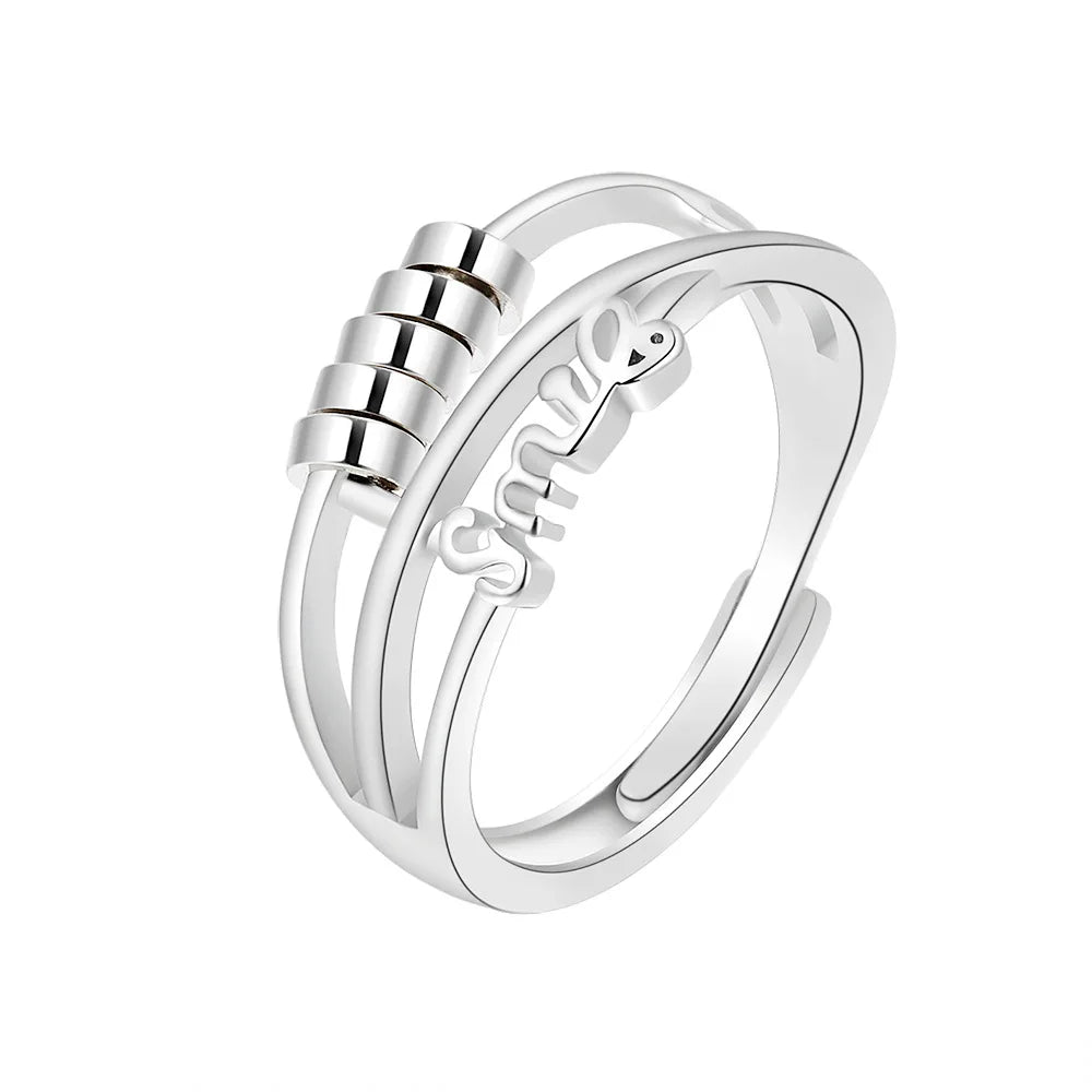 Vintage Round Beads Rotating Anti Stress Ring For Women Twisted Fidget Metal Spinner Anxiety Relief Spinning Ring Bague Femme