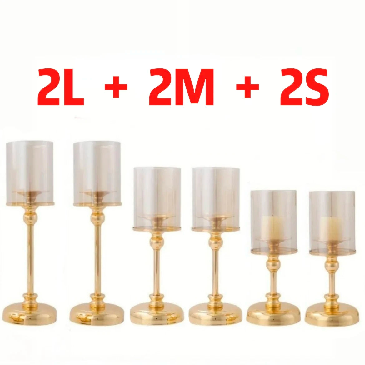 Glass Pillar Candle Holder Set Golden Silver Decorative Candlestick for Wedding Party Table Festival Decor 2026 New Fashion