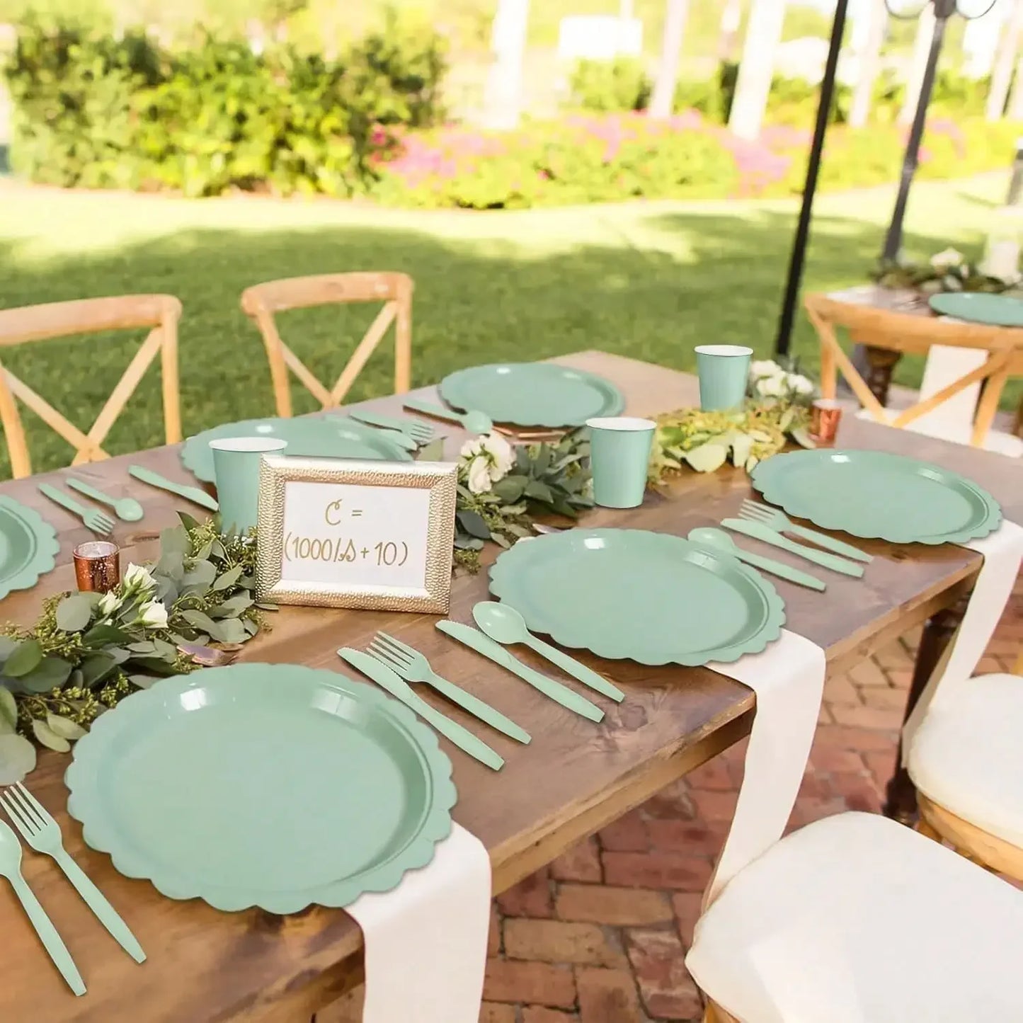96 Pcs Sage Green Party Cutlery Set Disposable Paper Plates and Cups, Suitable for Weddings, Birthdays, Valentine's Day Supplies