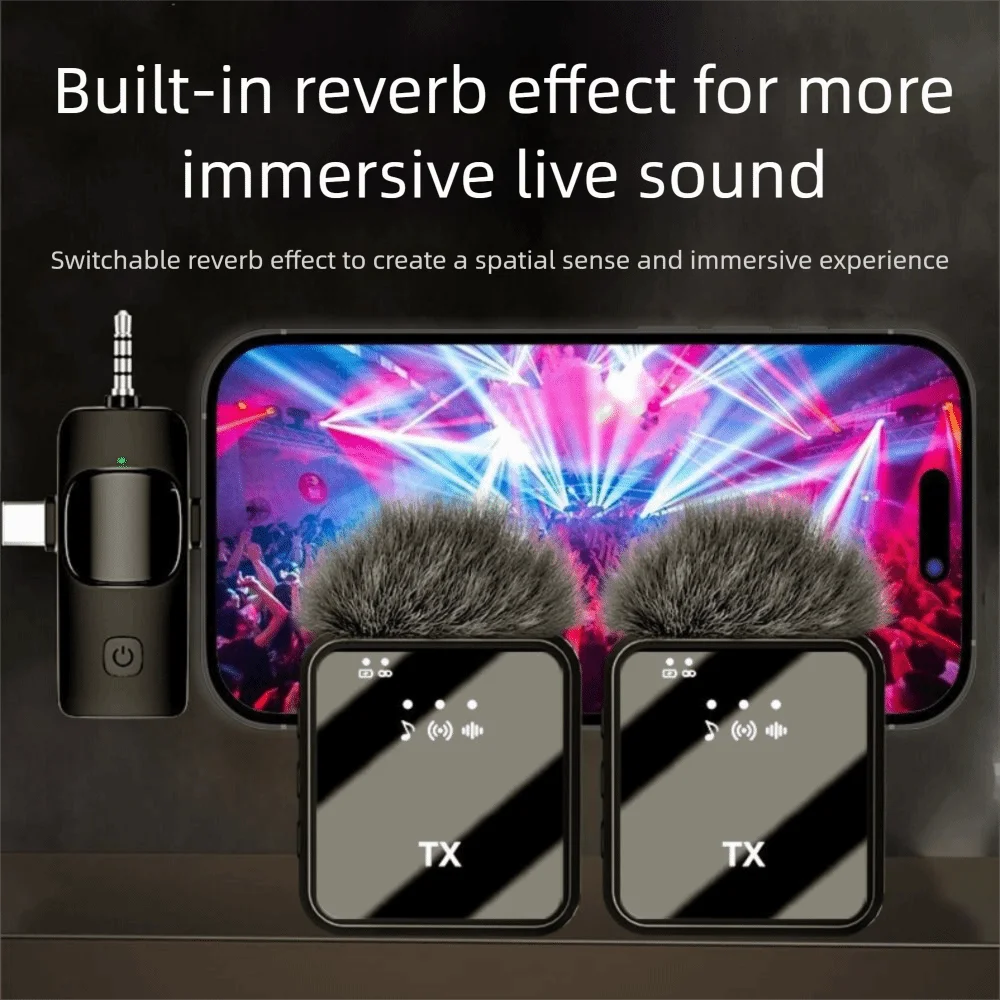 Wireless lavalier microphone, suitable for Apple Android charging portable podcast noise cancelling clip on microphone