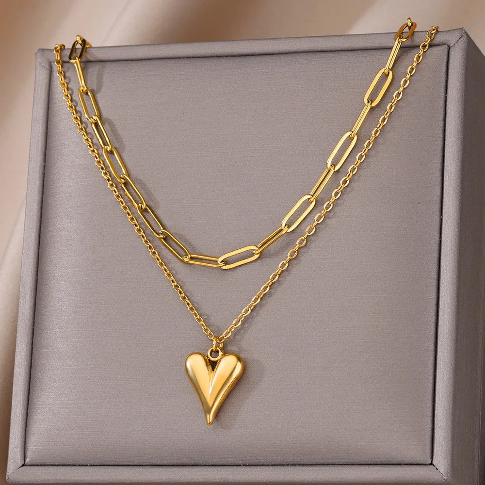 Heart Pendant Necklace for Women Girls 316L Stainless Steel Choker Necklaces Aesthetic Handmade Jewelry Accessories Free Gifts
