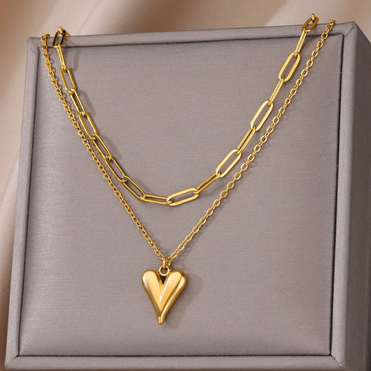 Heart Pendant Necklace for Women Girls 316L Stainless Steel Choker Necklaces Aesthetic Handmade Jewelry Accessories Free Gifts