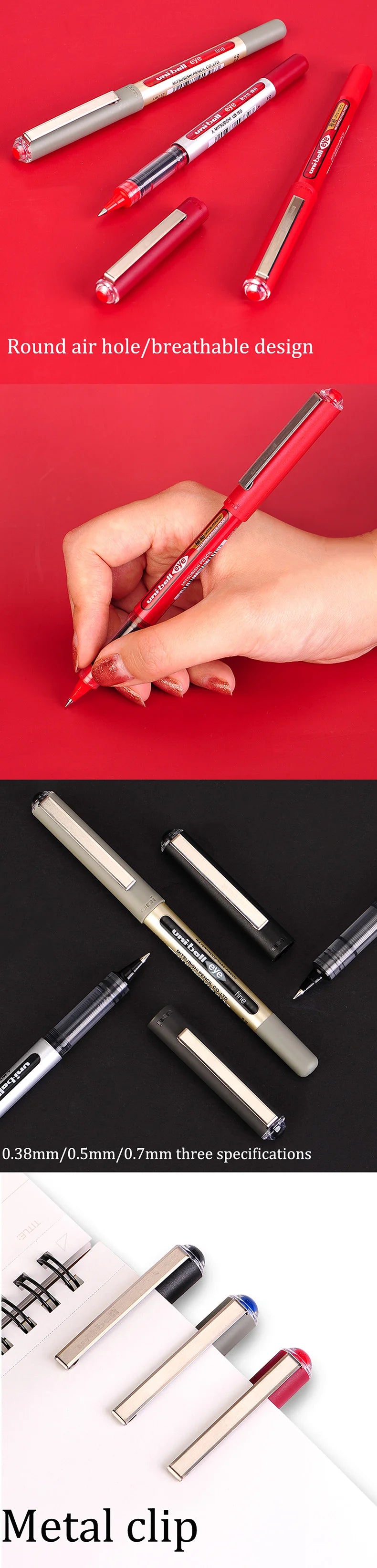 Japan uni-ball Gel Ink Pen, 0.38/0.5mm UB-150 Eye Micro Rollerball Pens, Large Capacity Water-based Signature Writing Stationery