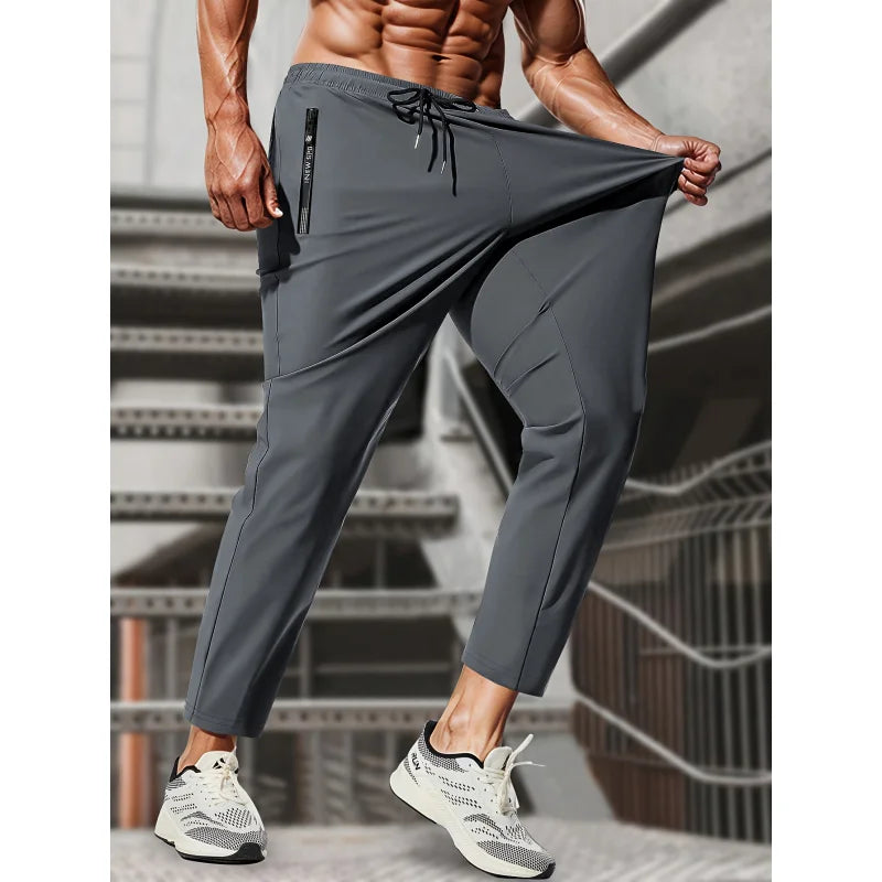 Sweatpants Man Fishing Men's High Stretch Ice Silk Jogging Pants With Zipper Pockets Breathable Elastic Sports Pants Mens Gift