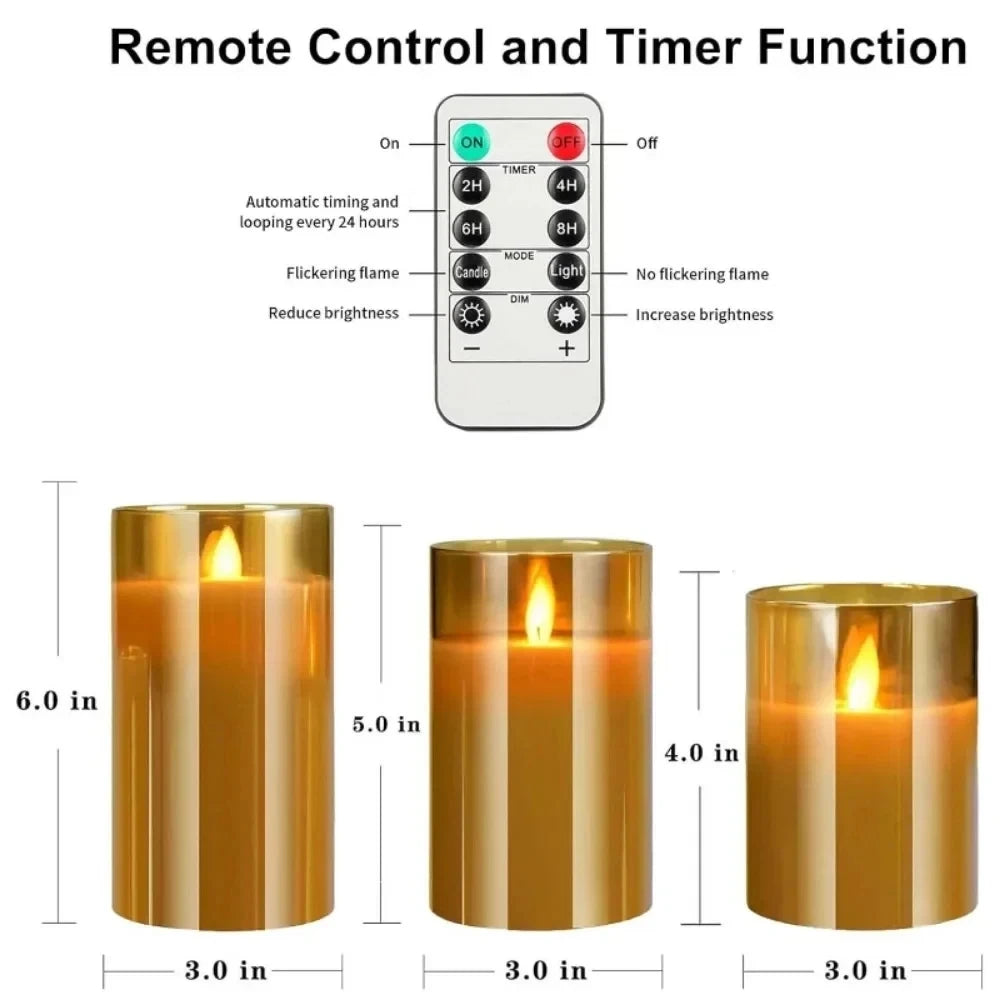 3-piece set (6in\5in\4in) LED flameless electronic candle lights, flickering simulated tea candles, suitable for weddings, parti