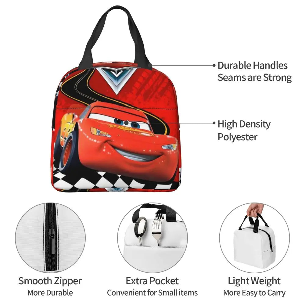 Custom Car 95 Lightning Mcqueen Insulated Lunch Bag for Women Resuable Racing Car Thermal Cooler Bento Box Office Picnic Travel