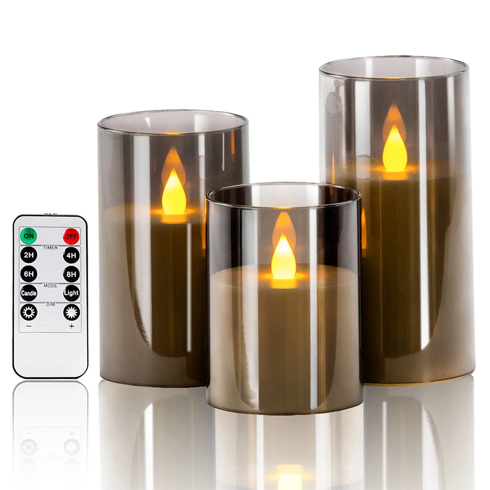 3-piece set (6in\5in\4in) LED flameless electronic candle lights, flickering simulated tea candles, suitable for weddings, parti