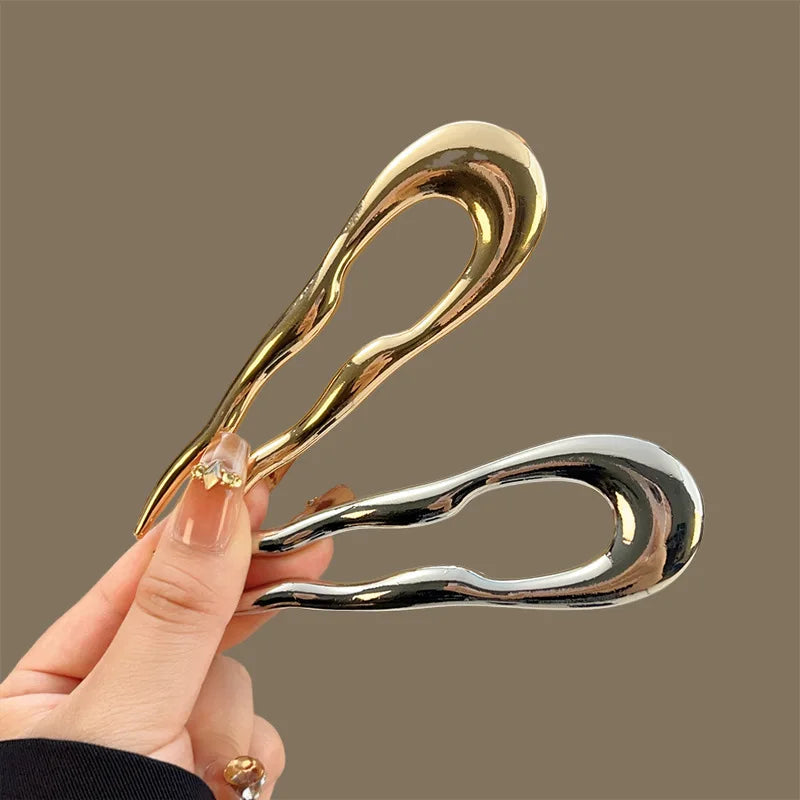 Vintage Metal U-Shaped Hair Fork Fashion Geometric Irregular Alloy Hairpin Clips Headwear Women Girls Simple Hair Sticks Gifts