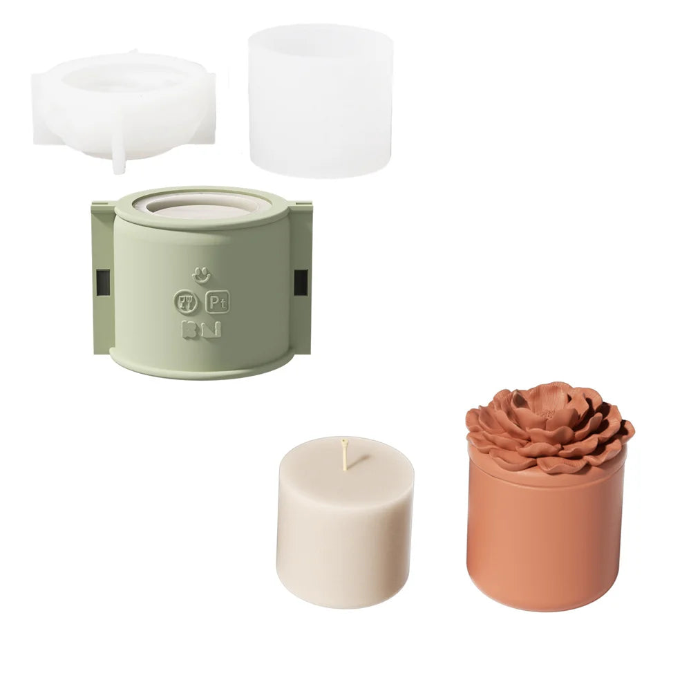 Nicole Camellia Candle Jar Jesmonite Silicone Mold Reusable Candle Refill Mold DIY Flower Concrete Gypsum Mould