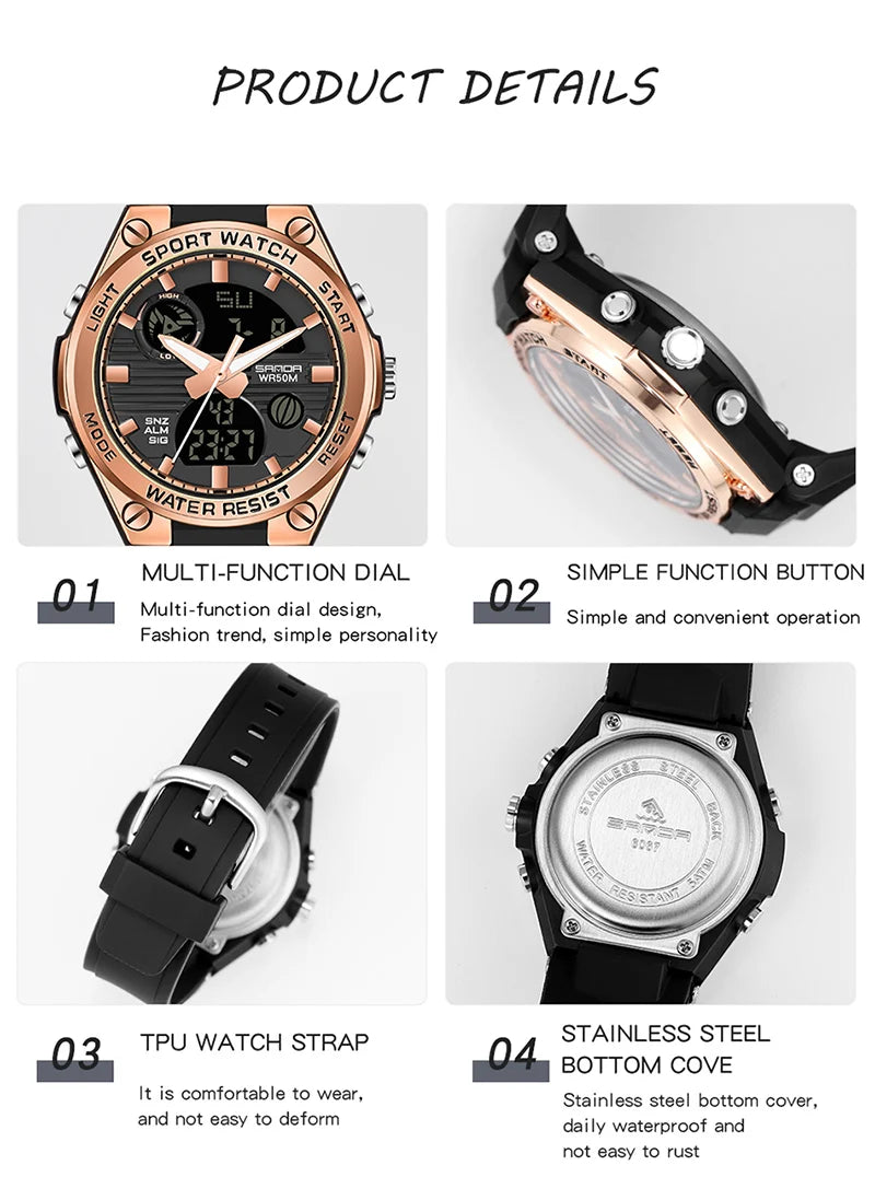 SANDA Girl Electronic Top Brand G Style LED Digital Watch Women Sport Chronograph Lady Quartz Wristwatch 50m Waterproof Female