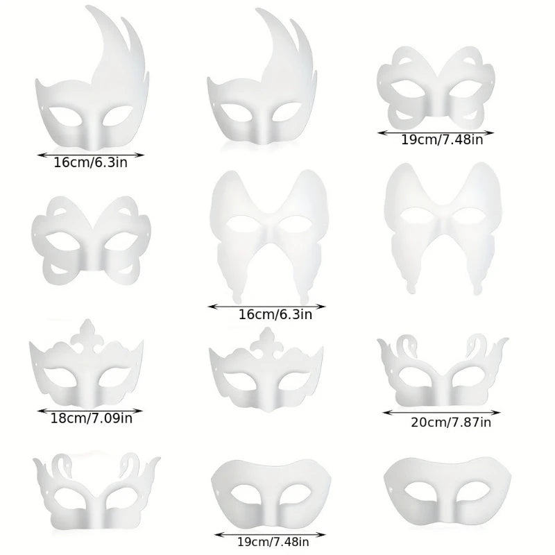 12/20/24 Pcs Halloween Mask DIY Paintable Blank Mask Paper Art Masks DIY Painting Masks For Masquerade Cosplay Party