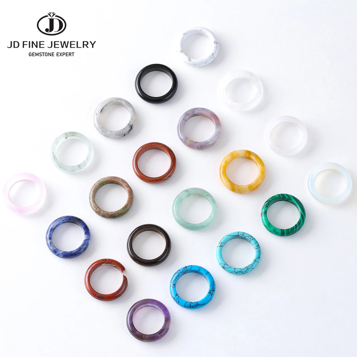 1 Pc Natural Crystal Stone Band Rings Amethyst Agate Obsidian Finger Solid Ring Women Men Minimalist Energy Healing Jewelry Gift