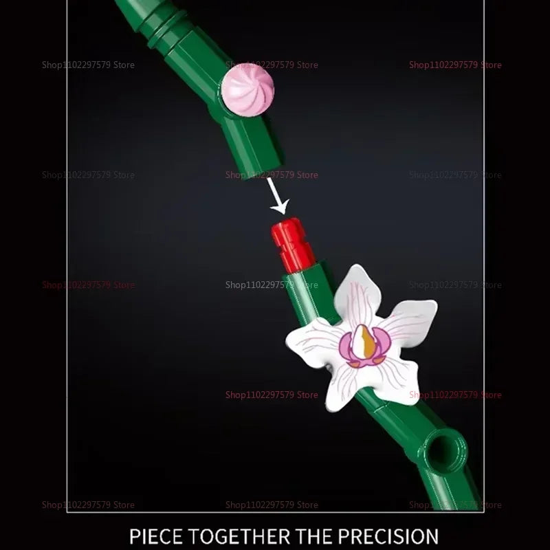 Creative Artificial Orchid Flower Bouquet Building Blocks Kit 600+PCS DIY Flower Garden Model Gifts For Girls Kids Home Decor