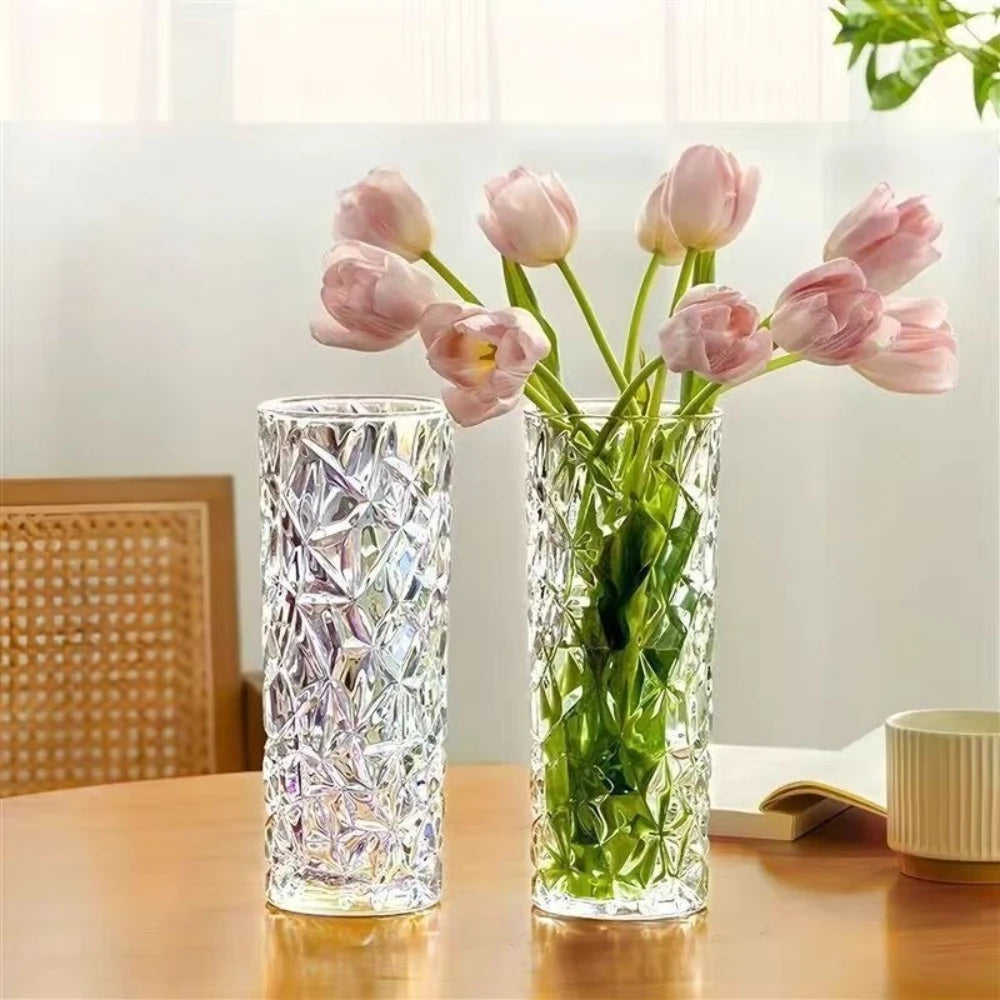 Transparent Hydroponic Glass Vase Glacier Pattern Elegant Home Decor Vase Modern Living Room Flower Arrangements Decor
