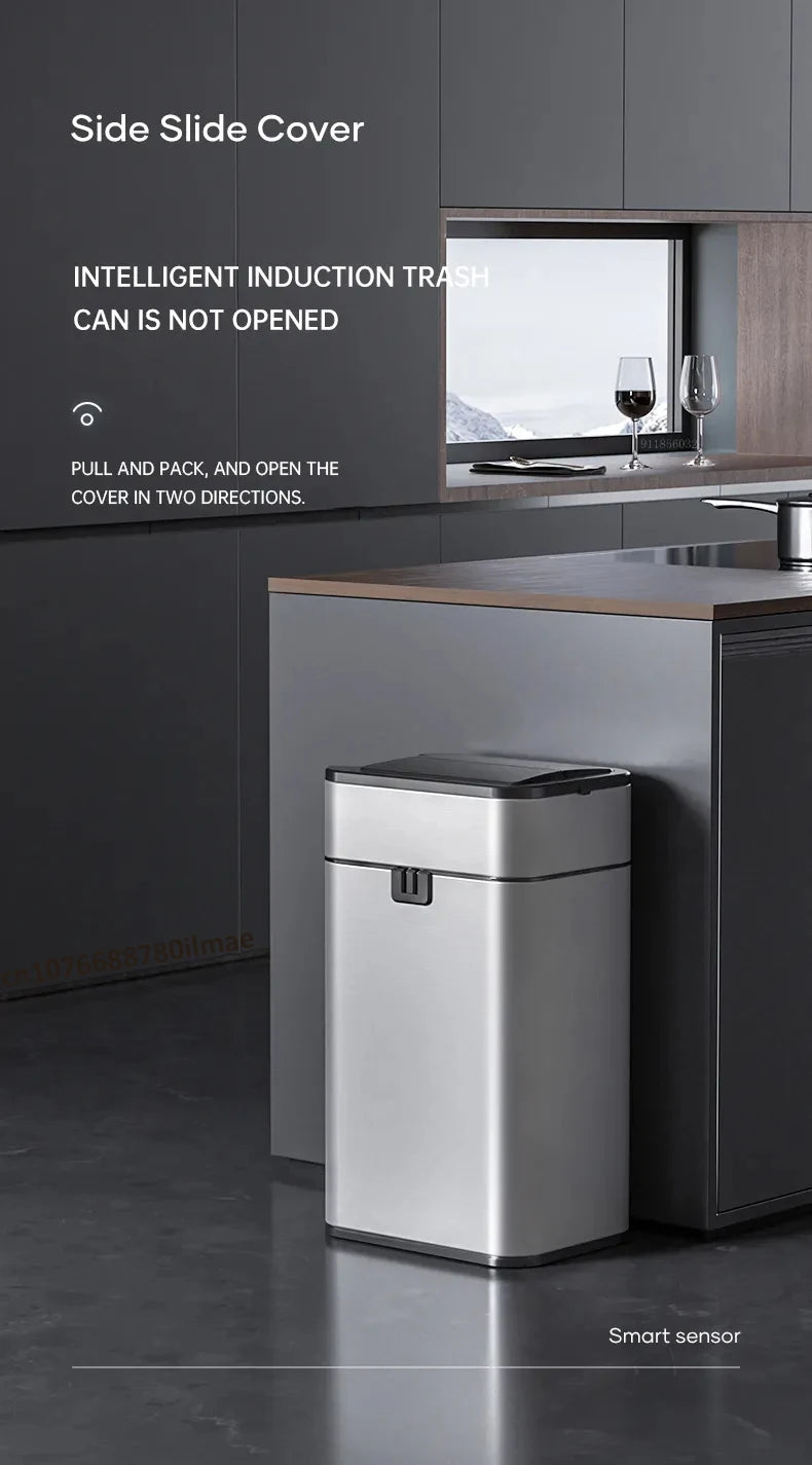 Smart Trash Can 15L 20L 30L 40L 50L 60L Stainless Steel Waste bin High Trash Cans Garbage Bin for Kitchen Trash Can Wastebasket