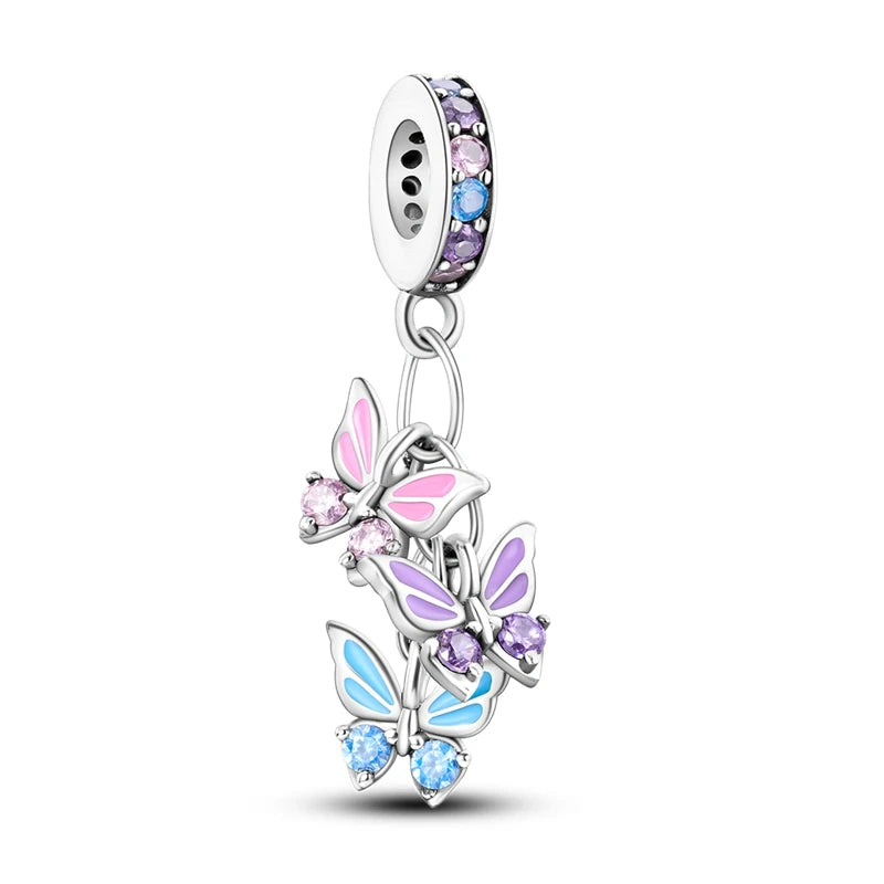 925 Sterling Silver Pink Series Charms Bow Tie Girl Cake Princess Beads Pendant Fit Original Bracelet DIY Jewelry Gift For Woman