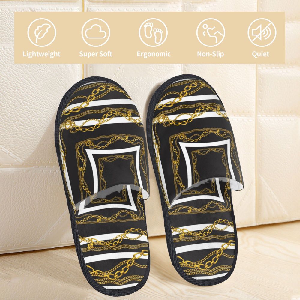 Custom Vintage Baroque Prints Greek Ornament Golden Meander Meandros Soft Scuff Memory Foam Slippers Women Hotel House Shoes