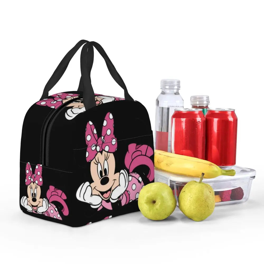 Custom Mickey Pink Minnie Mouse Lunch Bag Women Creative Design Cooler Warm Insulated Lunch Box for Kids School