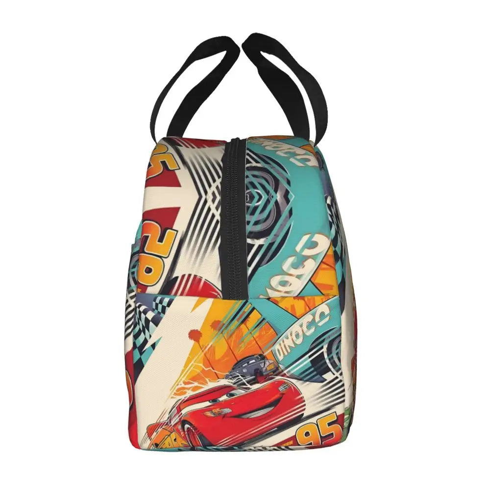 Custom Car 95 Lightning Mcqueen Insulated Lunch Bag for Women Resuable Racing Car Thermal Cooler Bento Box Office Picnic Travel