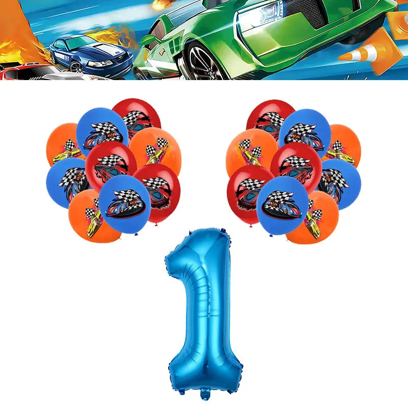 Happy Wheels Birthday Birthday Party Supplies Hot Race Car Theme Tableware Set Cups Plates Balloons Gift Bags for Kids Boys ﻿
