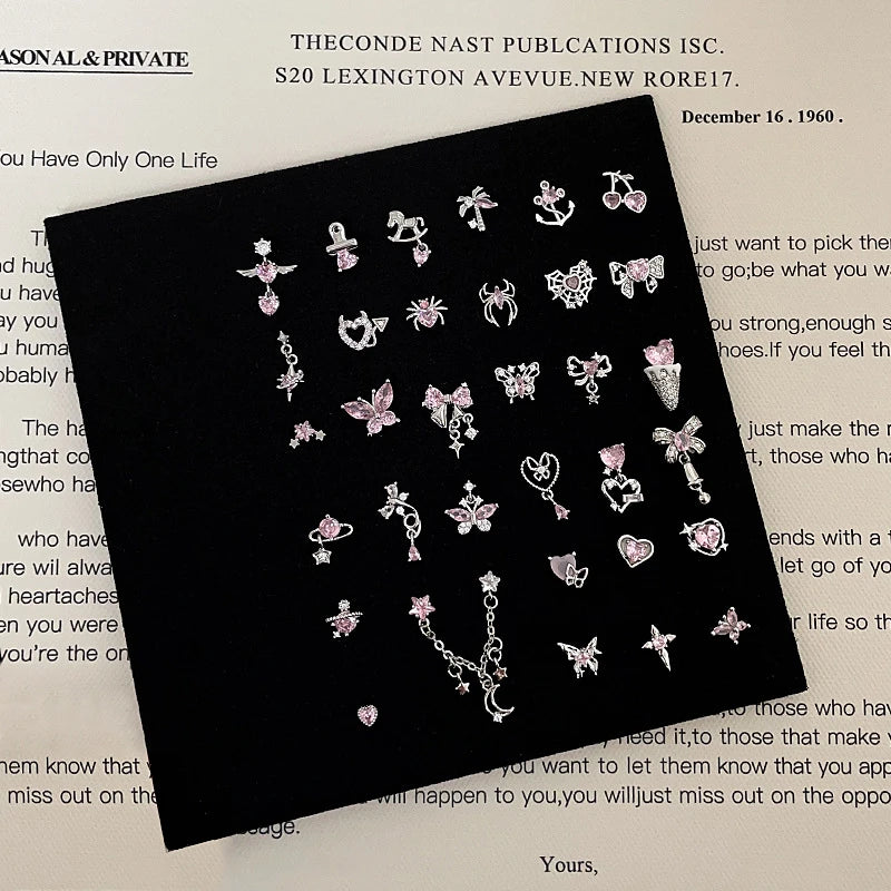 1 PCS Korean Style Cute Pink Zircon Crystal Ear Bone Nail 316L Stainless Steel Kpop Earrings for Women Cartilage Jewelry Gift