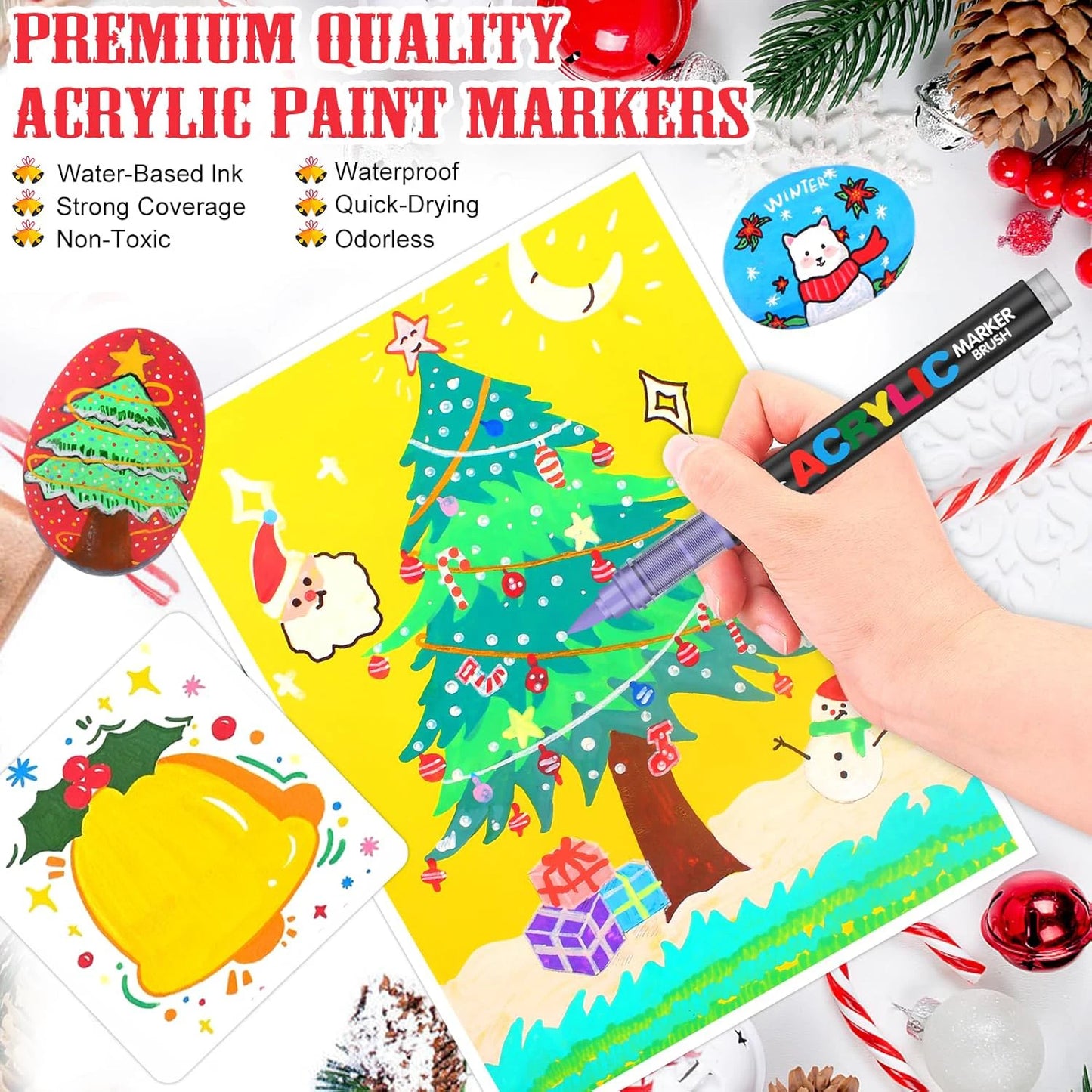 12-288 Colors Flexible Brush Acrylic Markers Set for Rock Wood Canvas Glass Stone DIY Crafts Painting Art Supplies