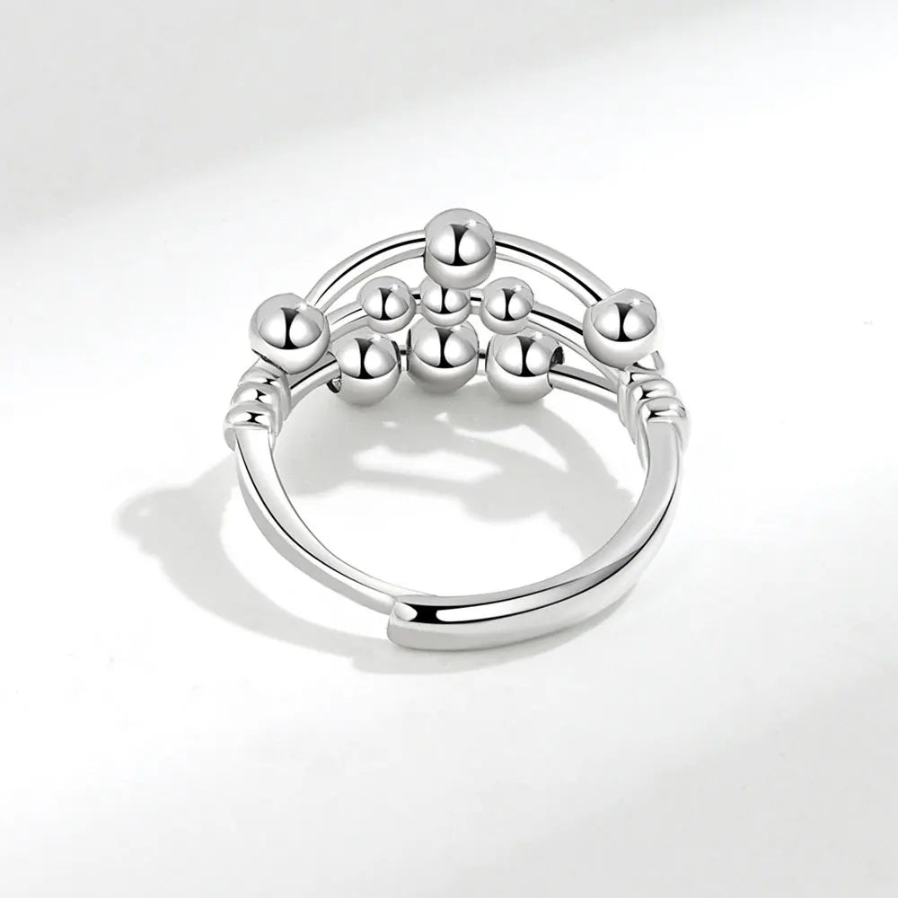 Vintage Round Beads Rotating Anti Stress Ring For Women Twisted Fidget Metal Spinner Anxiety Relief Spinning Ring Bague Femme
