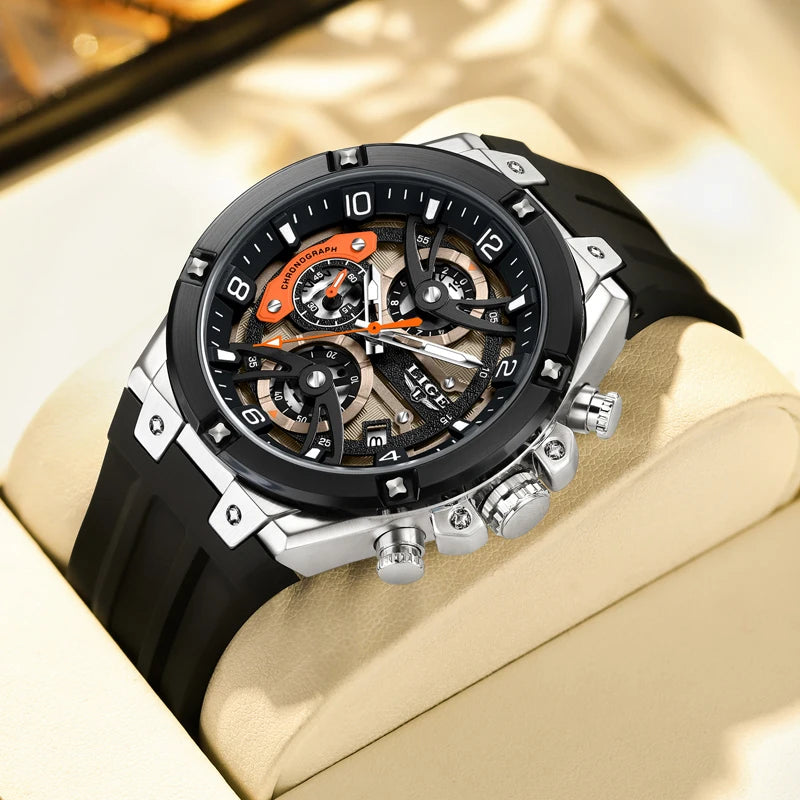 LIGE Luxury Military Men Watch Waterproof Luminous Date Sport Man Wristwatch Chronograph Silicone Strap Quartz Men's Watches