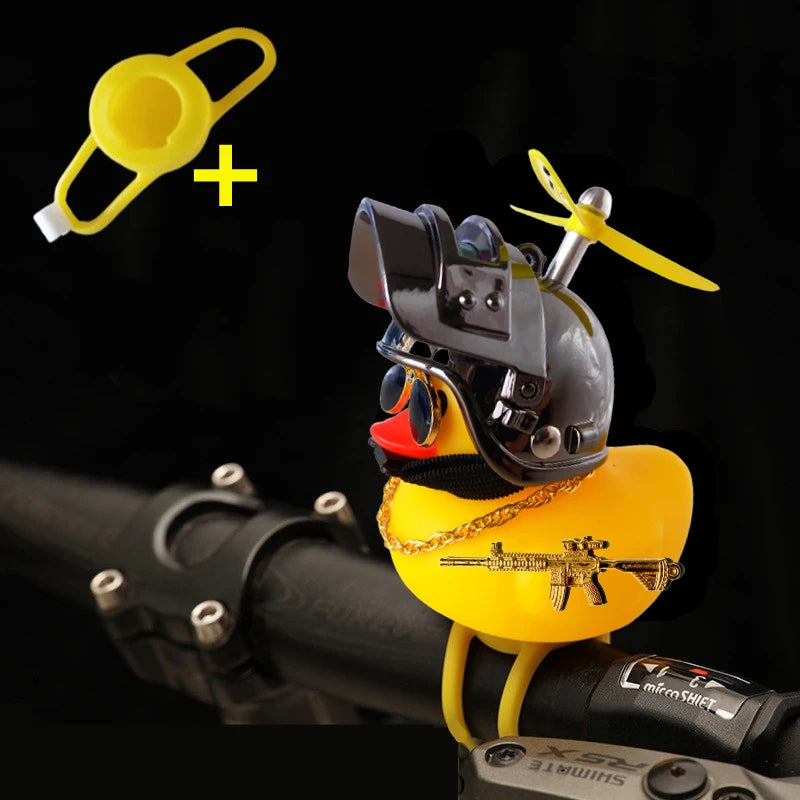 Car Cute Little Yellow Duck With Helmet Propeller Wind-breaking Wave-breaking With Toy Gun Duck Bike Motorcycle Auto Accessories