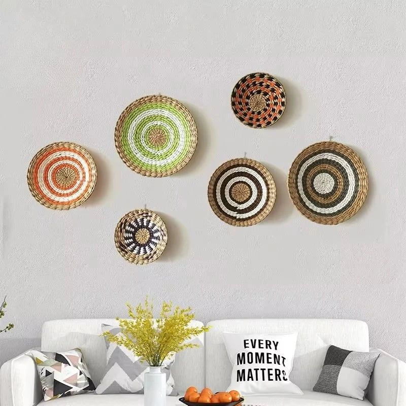 Bohemian style straw wall decoration, background wall decoration, sofa bedside handwoven hanging decoration