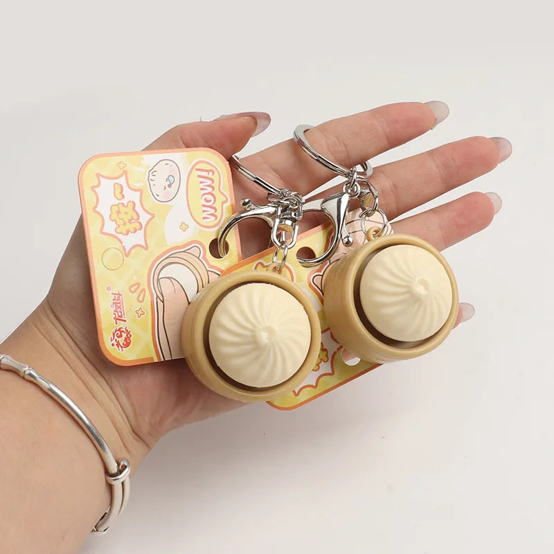 Mini Steamed Bun Stress Relief Sensory Fidget Toys Simulation Bun Keyboard Clicker Keychain Decompression for Autism ADHD Toy