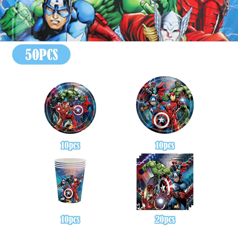 Happy Marvel Theme Avengers Birthday Decoration Set Cups Plates Tablecloth Masks Superhero Balloons Party Supplies Favors Gifts
